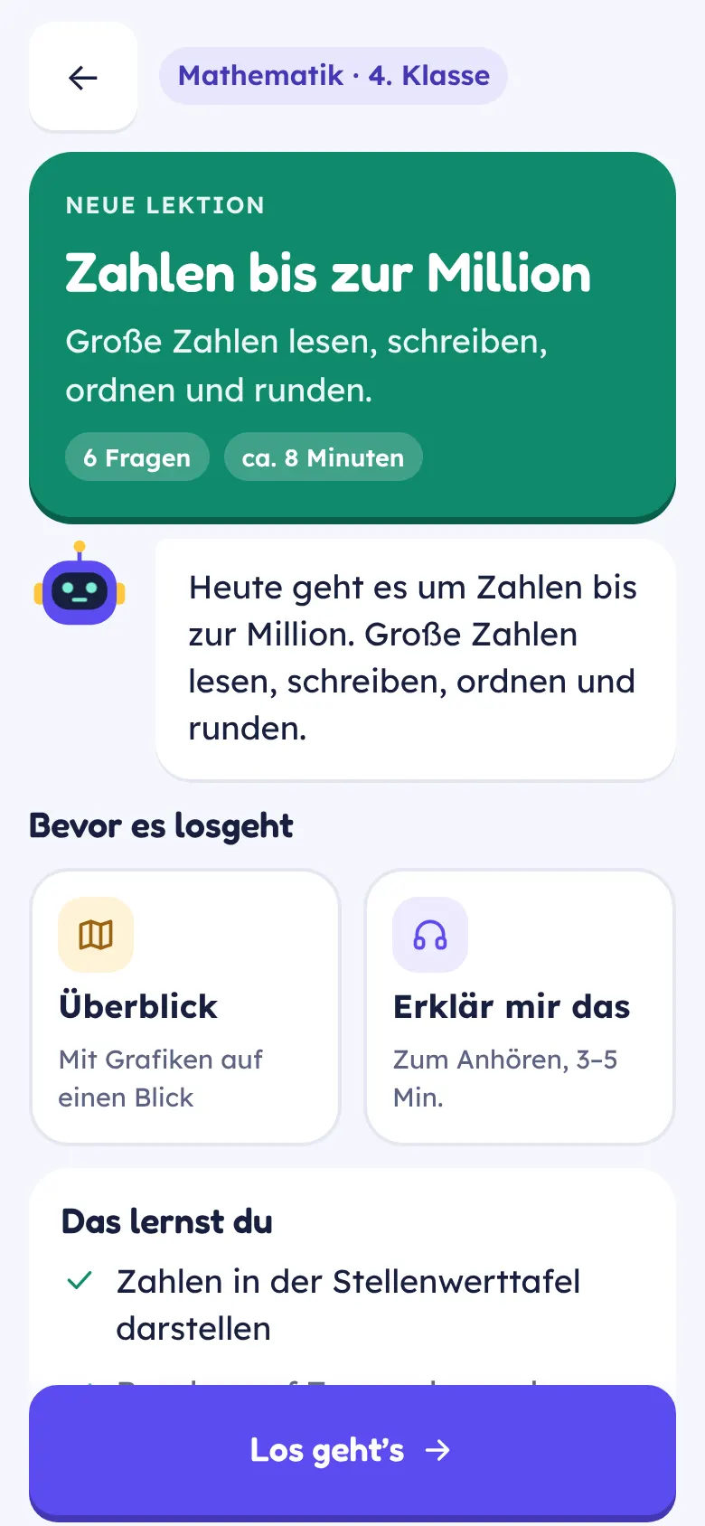 Einführung in die Lektion „Zahlen bis zur Million“