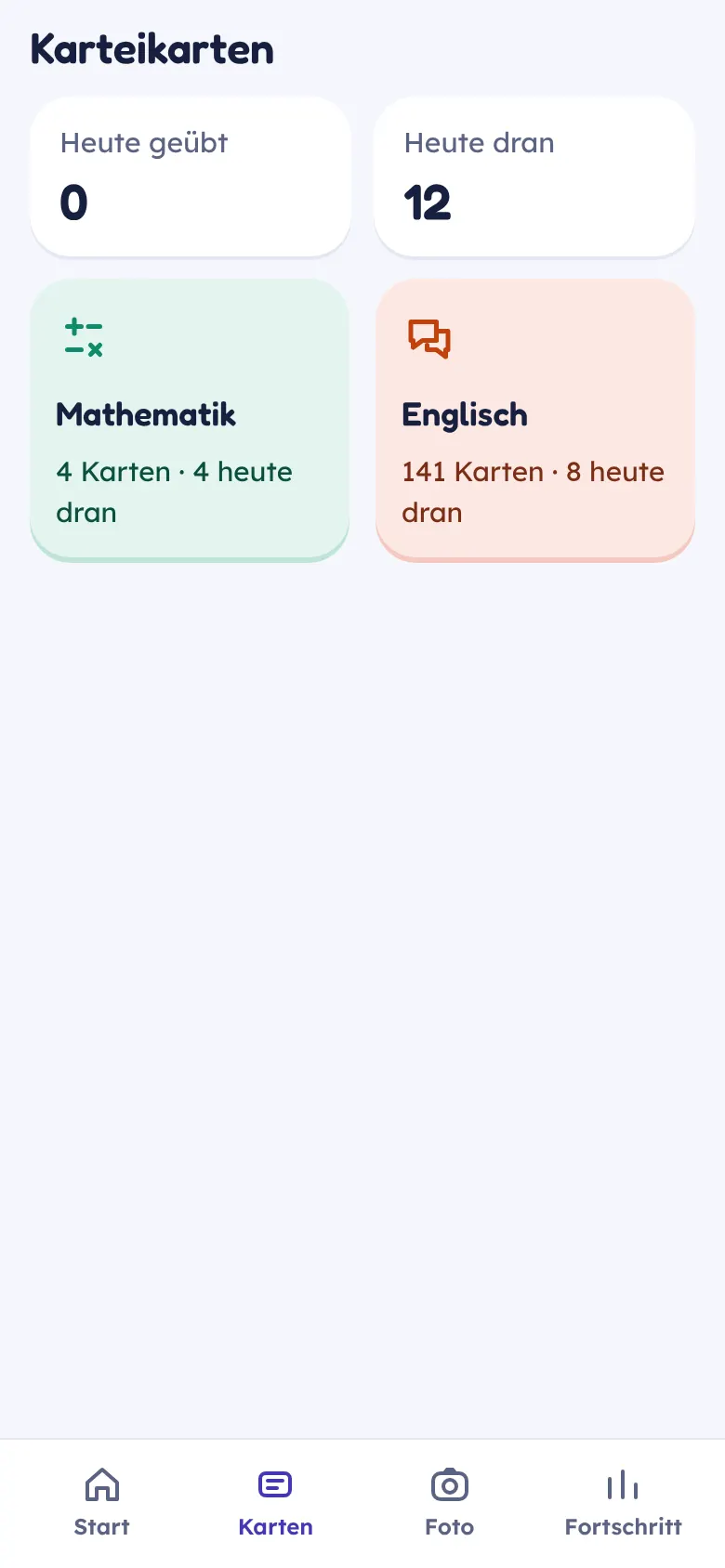 Karteikarten nach Fach